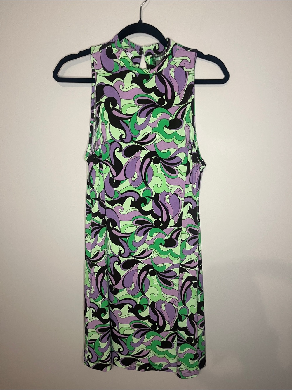Sleeveless Abstract Swirl Shift Dress in Lavender & Mint MNG